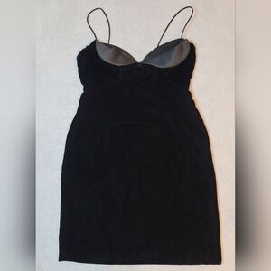 Vintage Robert David Morton Black Velvet Mini Dress Satin Bust Bow 90s Size: 6